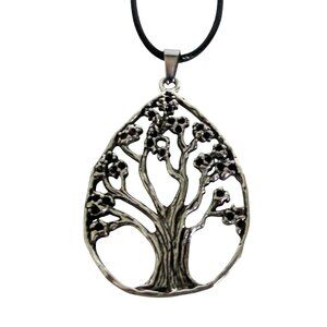 New Tree Of Life Teardrop Pendant Necklace on 18" to 20" Black Cord Jewelry Gift